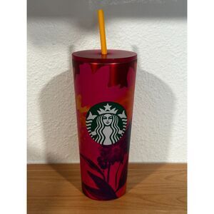 Starbucks 2022 Summer Pink and Blue Floral Stainless Steel Tumbler 24 Oz.
